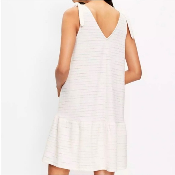 Loft Bow Strap Button Flounce Dress Ivory Multi Size XL - Picture 2 of 12